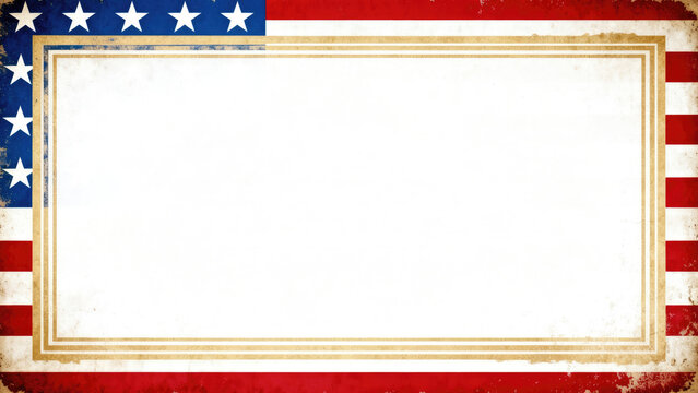 Portrait American flag theme style rectangular square frame or border vertical template USA red blue for independence day document, invitation decorative 4th July patriotic celebrations.