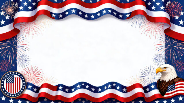 Portrait American flag theme style rectangular square frame or border vertical template USA red blue for independence day document, invitation decorative 4th July patriotic celebrations.