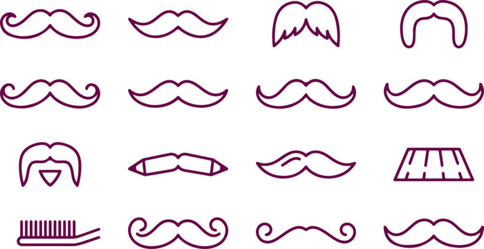 Assorted mustache icons for design elements and decorative purposes in vector format.