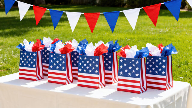 Patriotic gift bags for 4th of july celebrations and american independence day party decorations