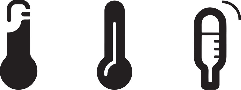 Set of icons representing different types of thermometers and temperature measurement devices with temperature gauge clinical thermometer temperature measurement healthcare clinical