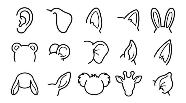 Set of various animal and human ear outlines and icons