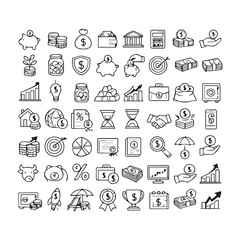 Fototapeta premium 50 Black and White Outline Icons Savings and Investment Collection Design