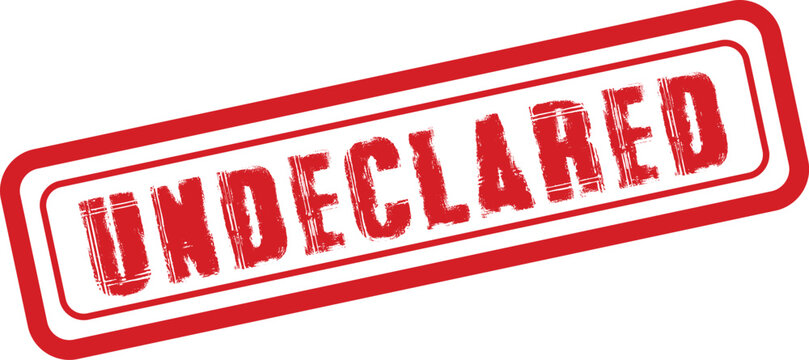 Rubber stamp graphic 'und declared' red ink on white legal compliance visual