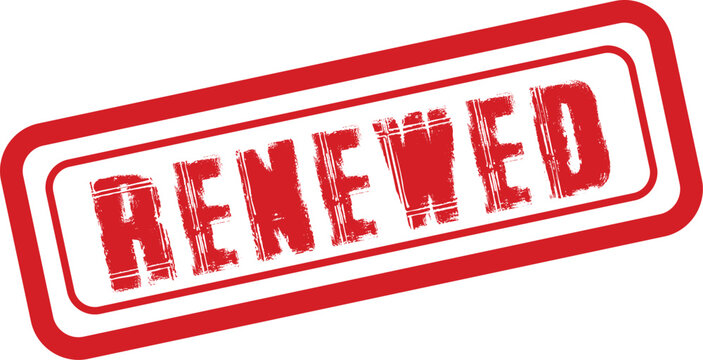 Renewed rubber stamp illustration red ink on white background for legal and business documents