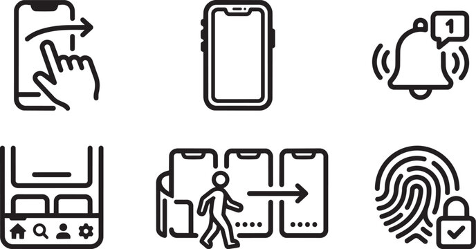 Mobile app icons, user interface symbols, login and security graphics, 6 editable vector elements