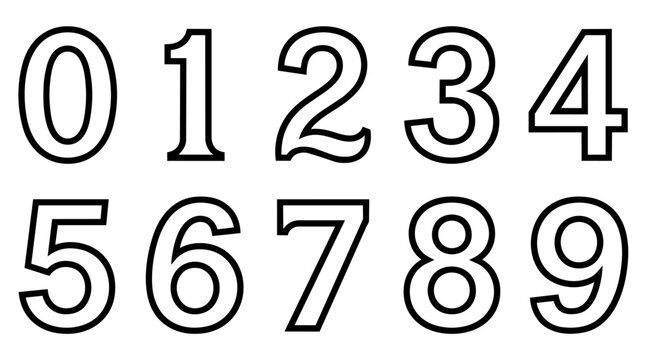 Simple black outline numbers 0 to 9 set