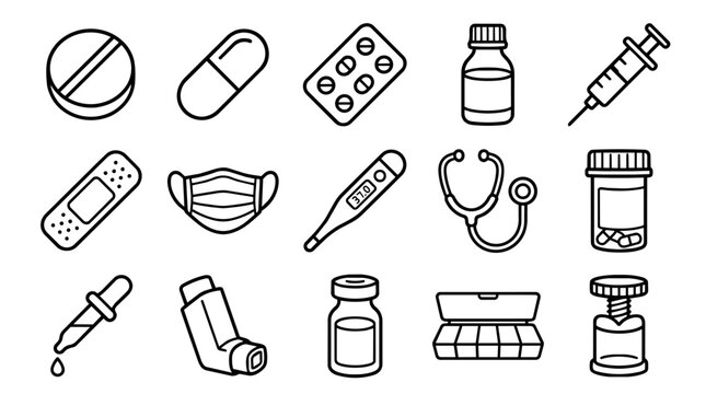 Set of essential medical and healthcare outline icons
