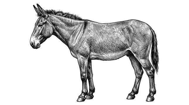 Hand Drawn Farm Mule Illustration in Vintage Engraved Style