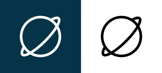 Black and white saturn outline icon duo, editable stroke vector illustration for web, mobile apps, UI design, branding, and print from Basic UI © Munis