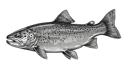 Obraz premium Hand Drawn Trout Ink Sketch in Vintage Cross Hatching Engraved Style