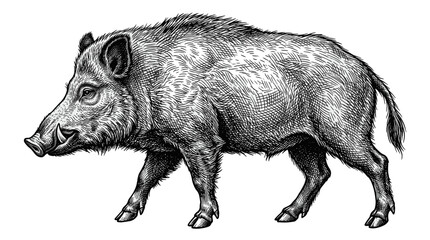 Fototapeta premium Hand Drawn Wild Boar Ink Sketch in Vintage Wildlife Engraved Style