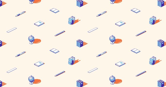 Back to school seamless loop of education themed isometric icons