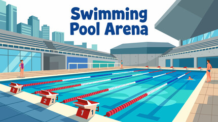 swimming pool stadium environment with professional sports competition aquatic arena athlete recreation tournament landscape for international racing events training performance © Ethan
