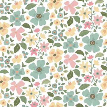 Modern vector floral seamless pattern. A colorful endless pattern of flowers and plants. Romantic design