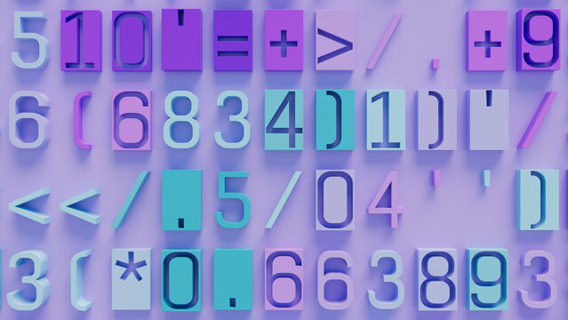 Three-Dimensional Colorful Geometric Number Shapes in Purple and Teal on Light Purple Background, Artistic Abstract Composition for Modern Design and Educational Resources
