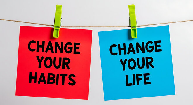 Motivational quotes about personal development on colored note papers hanging