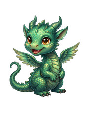 Fototapeta premium Cute Baby Dragon Fantasy Creature Cartoon Character Isolated Illustration