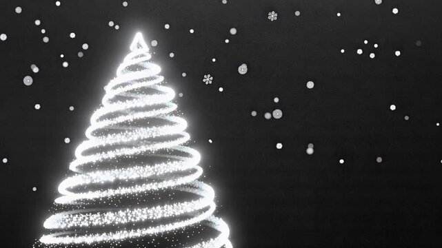White Christmas tree formed by glowing light trails, sparkling particles and festive radiance, &ldquo;Merry Christmas&rdquo; theme, elegant holiday concept, 4K video