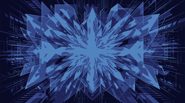 Abstract Blue Digital Technology Network Background with Geometric Shapes