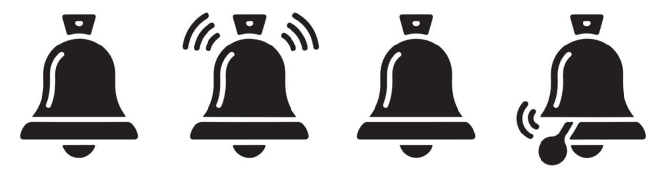 Vintage style ringing bell icons for classic alert symbols and traditional notification sign designs.