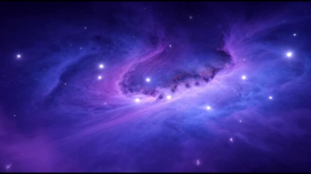 Cosmic nebula with glowing purple and blue swirls in space