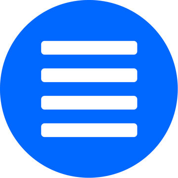 Align justify icon on bold blue circle badge for full justify text alignment editor paragraph layout document formatting typography print on transparent background
