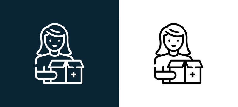 Black and white donors line icon pair, editable stroke vector illustration for web, mobile apps, UI design, branding, and print from Kindness