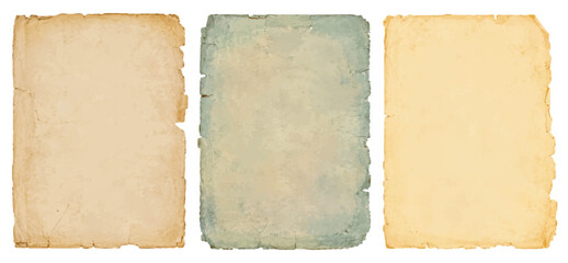 Naklejka na ściany i meble Old vintage paper texture set, antique grunge parchment background, retro sheet with ripped torn edges
