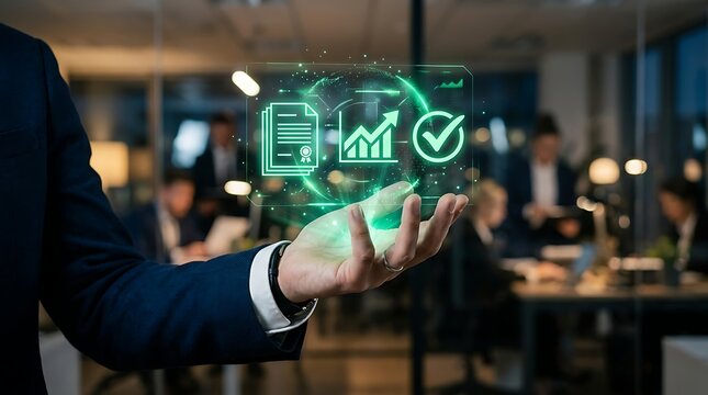 Businessman presenting virtual data analysis
