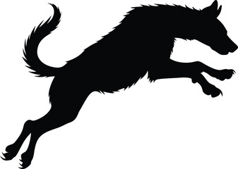 Jumping wolf silhouette vector, wild predator animal leaping in mid-air, black canine profile for hunting or nature logo design © Zannatul