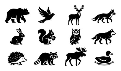 Woodland Animals and Birds Silhouette Icon Collection Set © Crafts Home