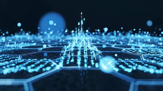 Abstract Blue Hexagon Tech Background - A digitally created abstract background featuring a network of blue hexagons interconnected by lines, creating a tech or science aesthetic.