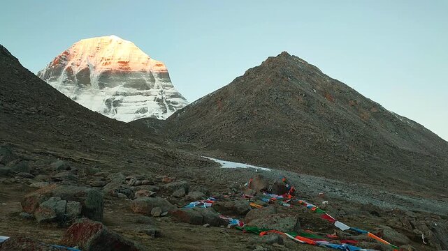 Golden view timelapsse of mount kailash at derapuk tibet china.