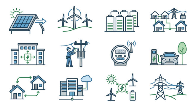Collection of Simple Renewable Energy Icons.