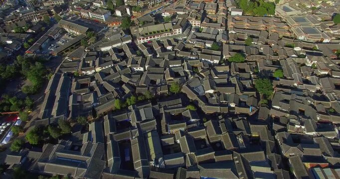 Aerial View of Historic Town with Traditional Tiled Rooftops