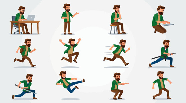Man Running in Various Poses Illustration.