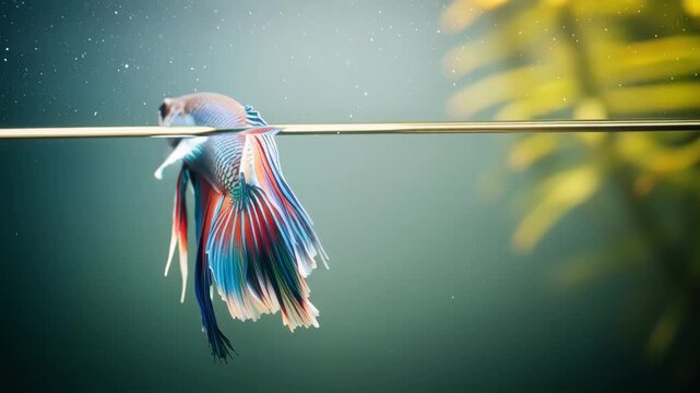 Colorful Betta Fish Swimming Underwater.