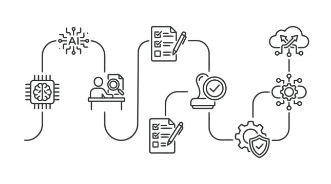 AI Content Human Review Workflow Line Art Illustration