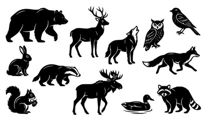 Forest Wildlife Animal Silhouette Collection Vector Illustration Set © Crafts Home