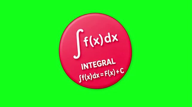 Rotating red badge with integral calculus formula on green screen