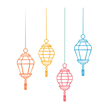 Four hanging lamps flat design vector