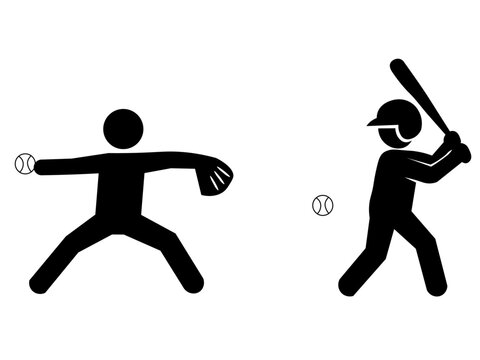 Baseball pitchers throwing ball icon set