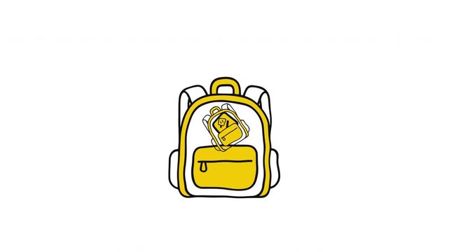 Cartoon school backpack bouncing against solid backgrounds