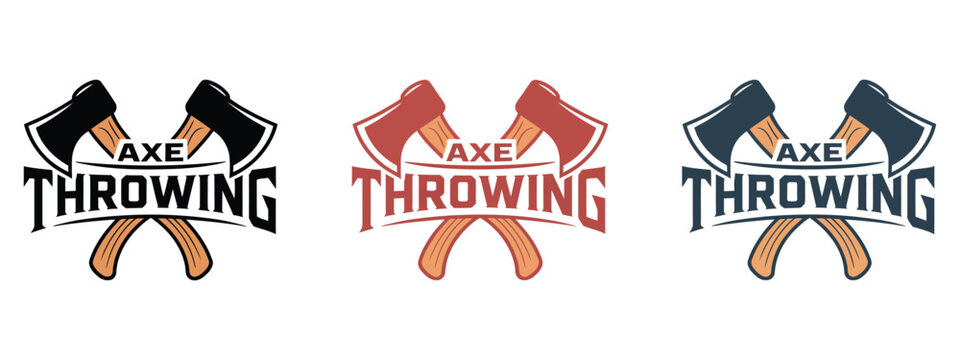 Colorful axe throwing icon set gaming outdoor activity vector illustration