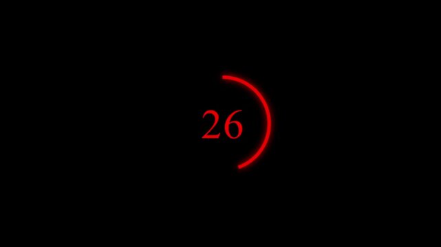  1 minute countdown animation from 60 seconds to 0 seconds. 1 minute countdown timer on a black background. 4k video
