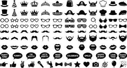 Obraz premium Party accessories and facial hair vector illustrations on a white background