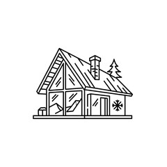 Fototapeta premium Black and white line drawing of a traditional house with people.