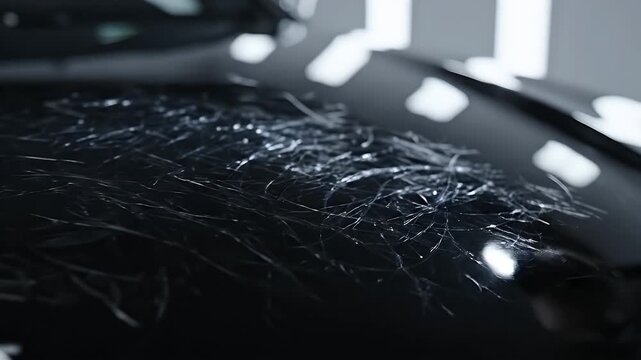 Self-Repairing Paint Technology - A close-up shot of an automotive hood with swirling marks that seem to vanish seamlessly, highlighting the innovative self-repairing paint technology.