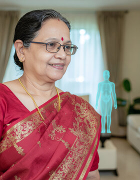 Senior Indian Woman with AI Health Dashboard